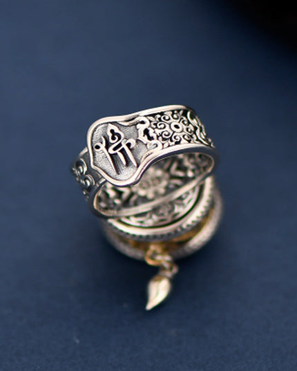 Tibetan Blessing Prayer Wheel Ring – Silver and Turquoise Spinner