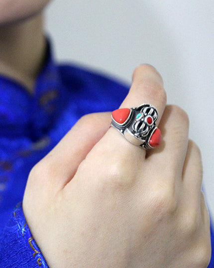 Lucky Dawn Embrace Turquoise Coral Sterling Silver Rings