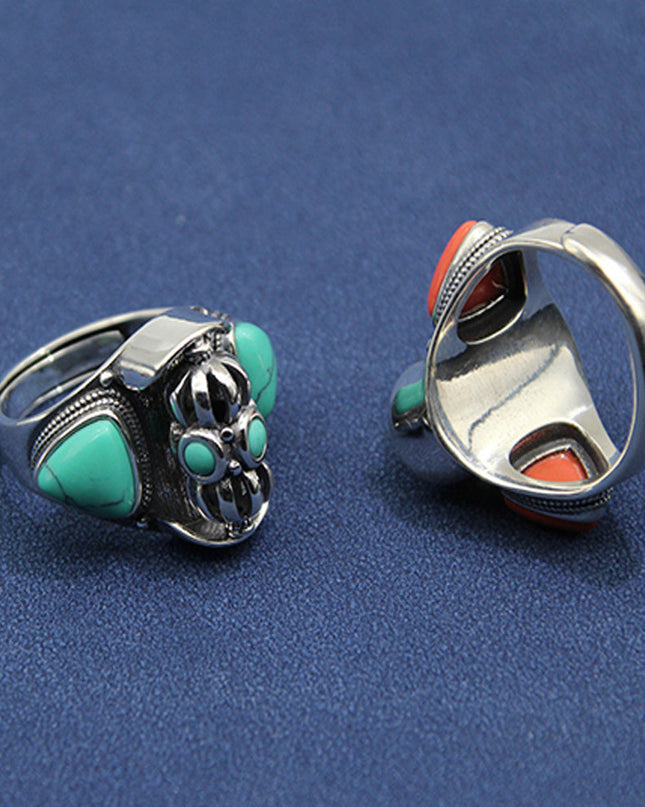 Lucky Dawn Embrace Turquoise Coral Sterling Silver Rings