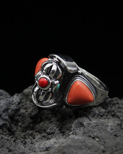 Lucky Dawn Embrace Turquoise Coral Sterling Silver Rings