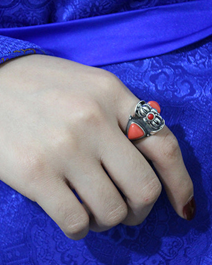 Lucky Dawn Embrace Turquoise Coral Sterling Silver Rings