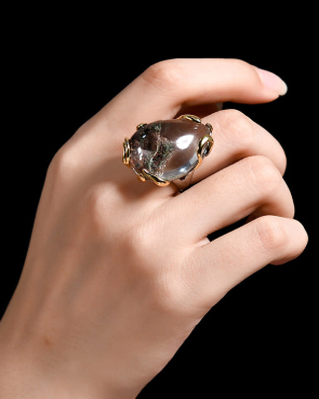 Guardian Green Crystal Silver Ring