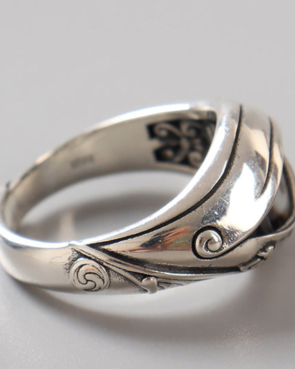 Eye of Protection Dzi Agate & 925 Silver Ring