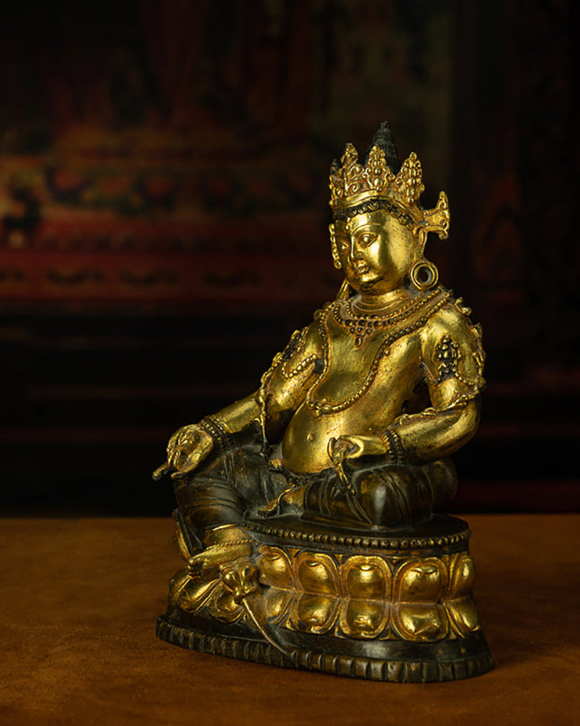 Yellow Dzambhala Statue – Purple Zilima Copper Wealth Sculpture