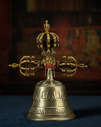 19th Century Tibetan Ritual Bell and Vajra - Copper 9-Prong Thunderbolt Protection Bell