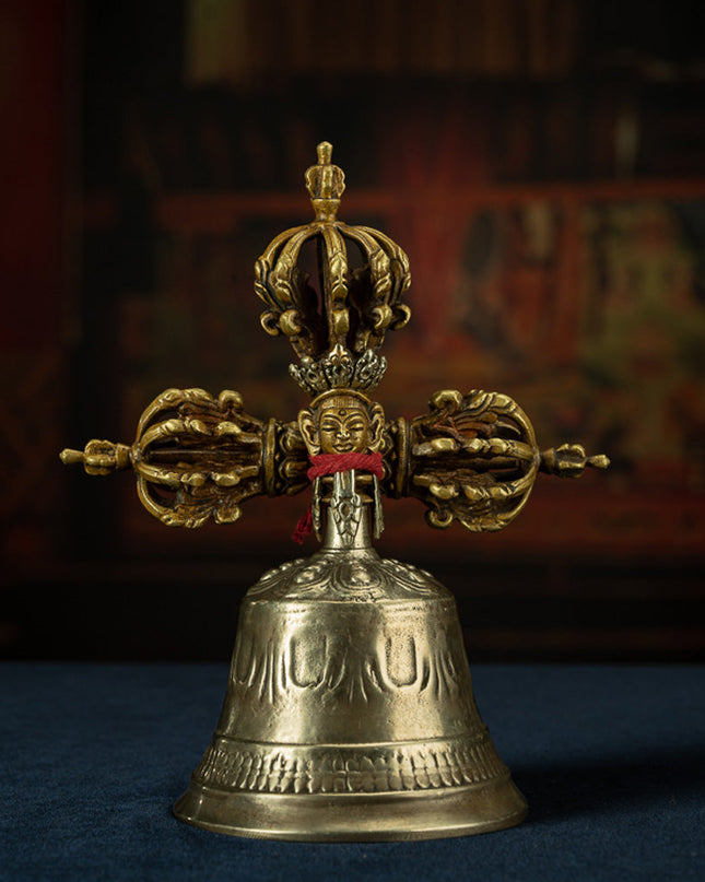 19th Century Tibetan Ritual Bell and Vajra - Copper 9-Prong Thunderbolt Protection Bell