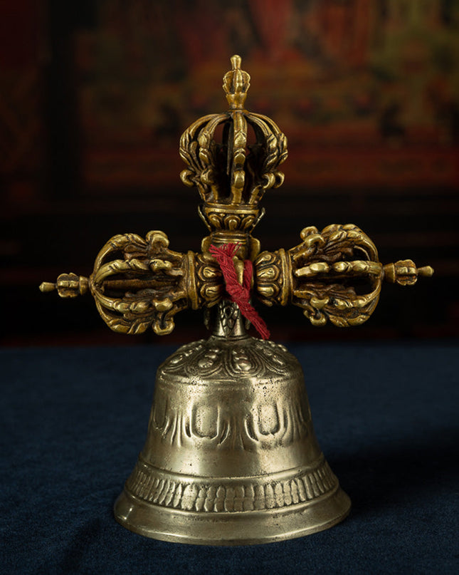 19th Century Tibetan Ritual Bell and Vajra - Copper 9-Prong Thunderbolt Protection Bell