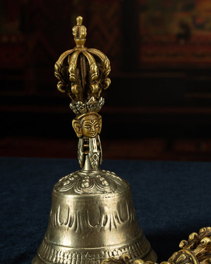 19th Century Tibetan Ritual Bell and Vajra - Copper 9-Prong Thunderbolt Protection Bell