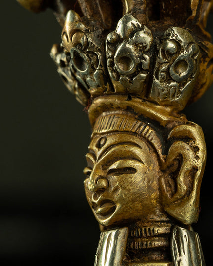 19th Century Tibetan Ritual Bell and Vajra - Copper 9-Prong Thunderbolt Protection Bell