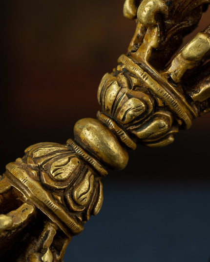 19th Century Tibetan Ritual Bell and Vajra - Copper 9-Prong Thunderbolt Protection Bell