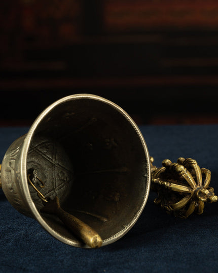 19th Century Tibetan Ritual Bell and Vajra - Copper 9-Prong Thunderbolt Protection Bell