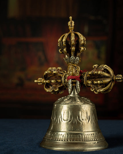 19th Century Tibetan Ritual Bell and Vajra - Copper 9-Prong Thunderbolt Protection Bell