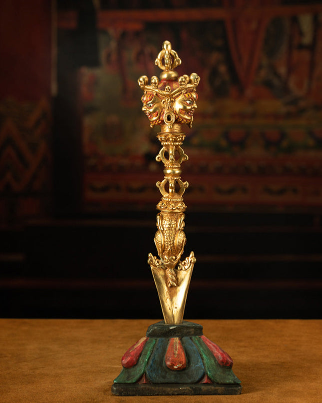 Tibetan Vajra Dorje Ritual Dagger with Triangular Base