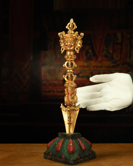Tibetan Vajra Dorje Ritual Dagger with Triangular Base