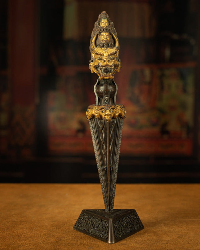 Tibetan Vajra Sword - Qing Dynasty Three-Faced Mahakala Protector Dagger