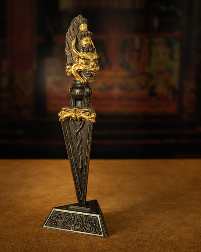 Tibetan Vajra Sword - Qing Dynasty Three-Faced Mahakala Protector Dagger