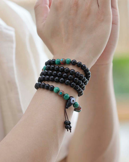Protection Energy Obsidian and Turquoise Mala 108 Mala Beads