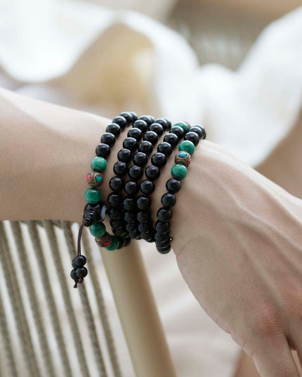 Protection Energy Obsidian and Turquoise Mala 108 Mala Beads