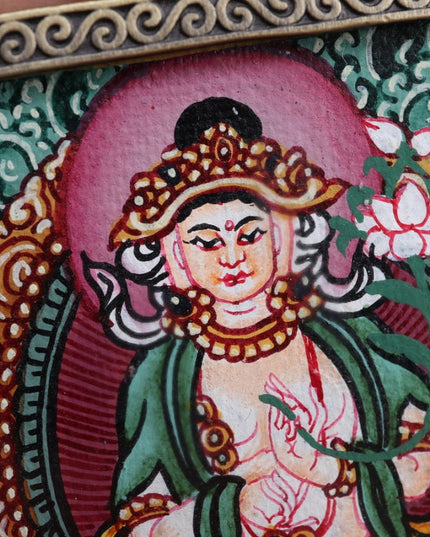Mahasthamaprapta Tibetan Thangka Pendant with the Eight Auspicious Tibetan Signs Shell