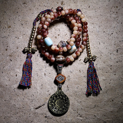 Natural Camel Bone 108 Mala Necklace – Handcrafted Design with Spiritual Protection