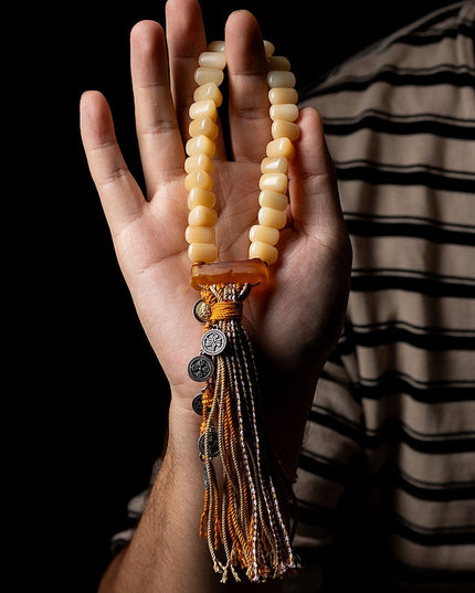 Handcrafted Camel Bone Prayer Bead Bracelet – Intricate Carving and Symbol of Good Fortune