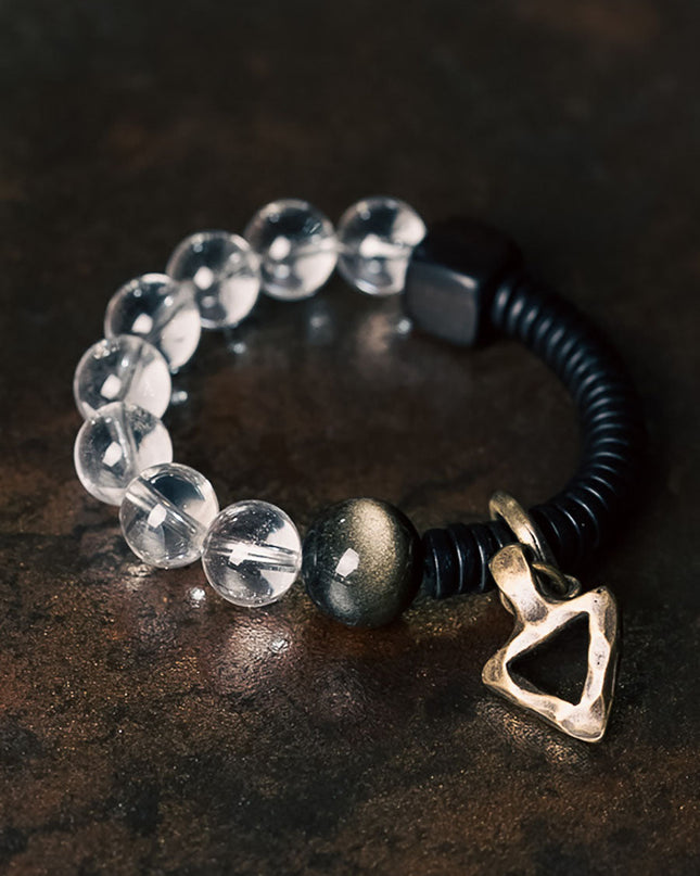 Crystal & Obsidian Harmony Bracelet with Ebony and Brass