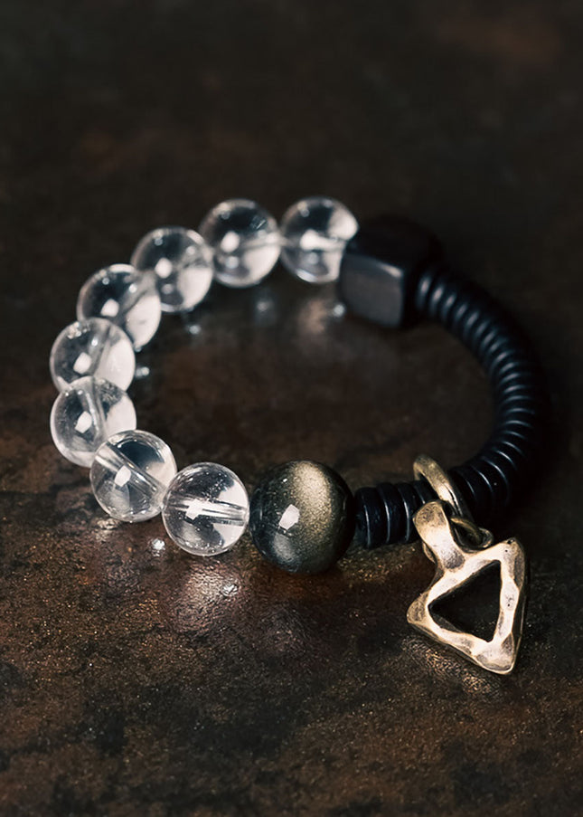 Crystal & Obsidian Harmony Bracelet with Ebony and Brass