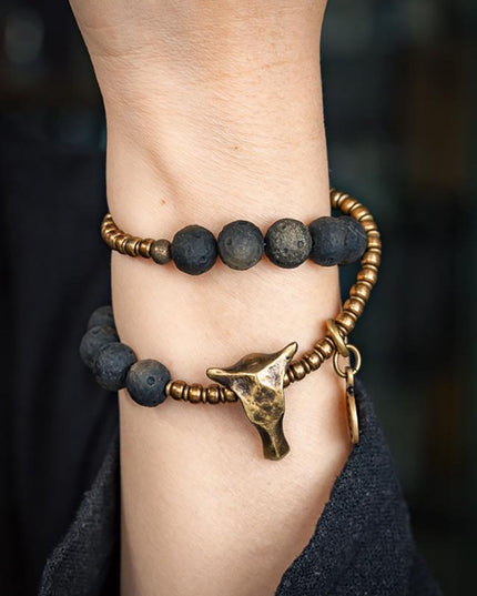 Golden Obsidian Courage & Confidence Bracelet with Brass Accents