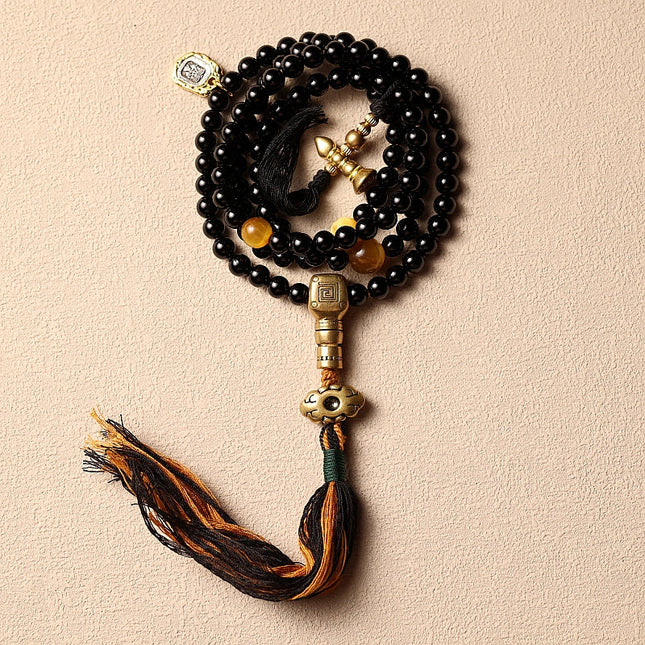 Sacred Protection Mala- Black Agate, Protective Energy, Sacred Design