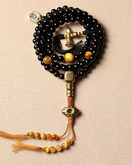 Sacred Protection Mala- Black Agate, Protective Energy, Sacred Design