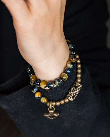 Tiger Eye Wealth & Courage Bracelet with Brass Accents
