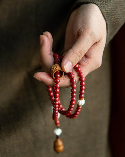 Imperial Cinnabar 108 Mala – Wrap Bracelet & Necklace with Mammoth Ivory Guru Bead