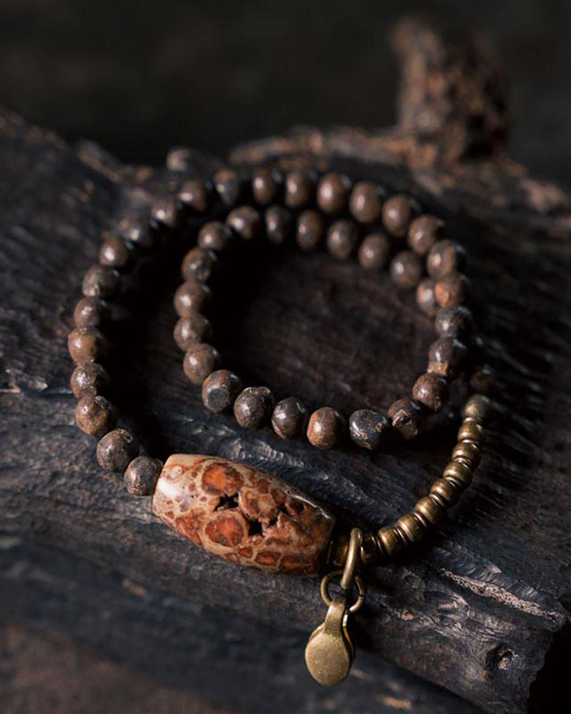 Shaligram Stone Bracelet with Brass Accents – Protection & Purity