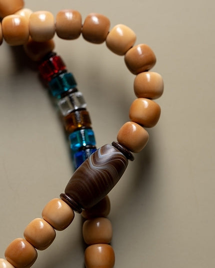 Bodhi Seed 108 Mala Necklace – Nine-Palace Bagua & Five-Color Crystal Design