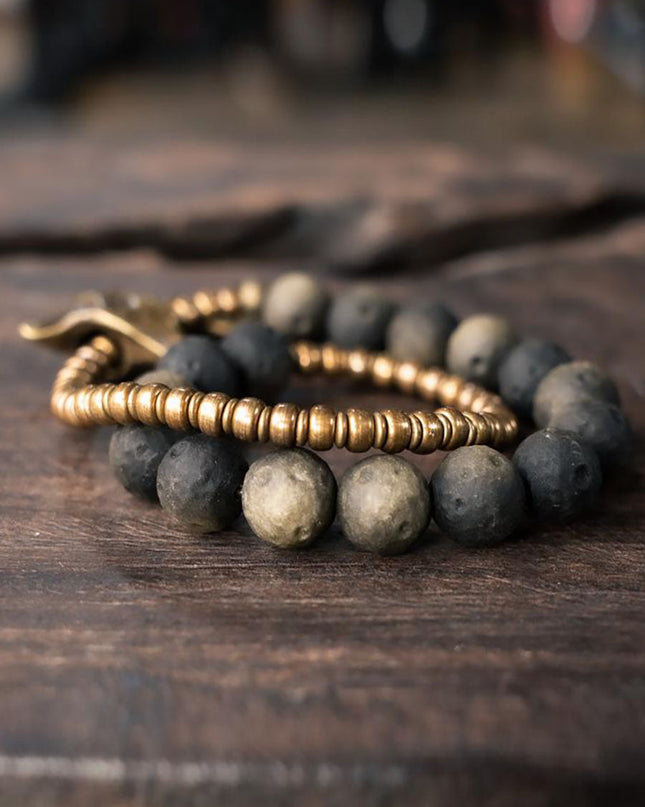 Golden Obsidian Courage & Confidence Bracelet with Brass Accents