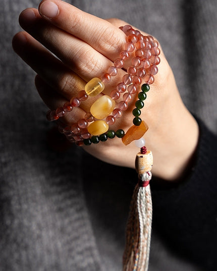 Ember Prayer Mala – South Red Agate 108 Bead Necklace-Bracelet for Spiritual Protection