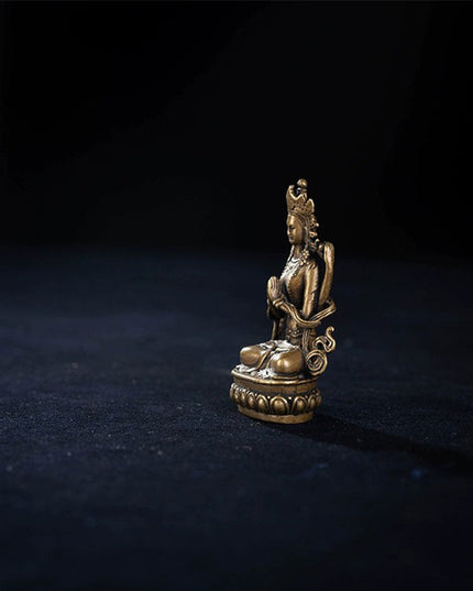 Qing Dynasty Inch Buddha Four-Armed Guanyin Old Tibetan Antique Statue Yellow Lima Copper From Ganden Monastery