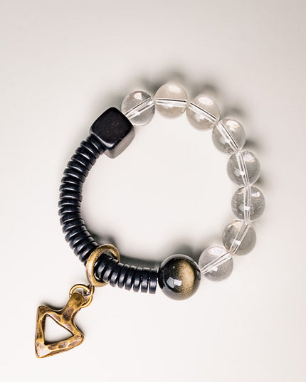 Crystal & Obsidian Harmony Bracelet with Ebony and Brass
