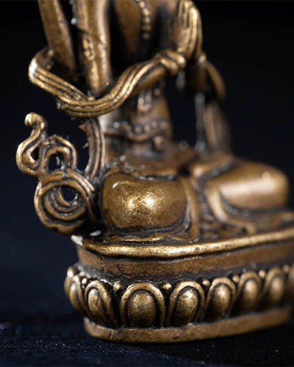 Qing Dynasty Inch Buddha Four-Armed Guanyin Old Tibetan Antique Statue Yellow Lima Copper From Ganden Monastery