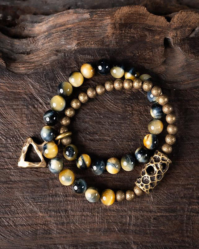 Tiger Eye Wealth & Courage Bracelet with Brass Accents