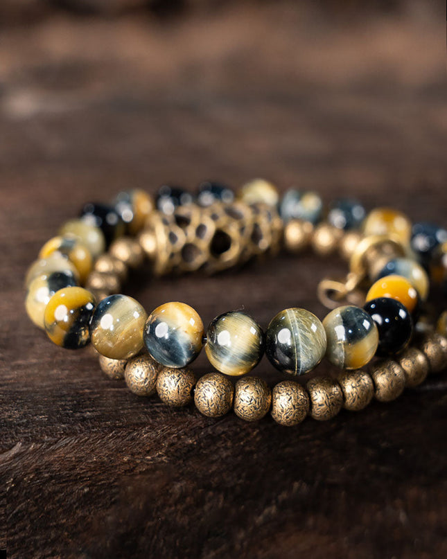 Tiger Eye Wealth & Courage Bracelet with Brass Accents