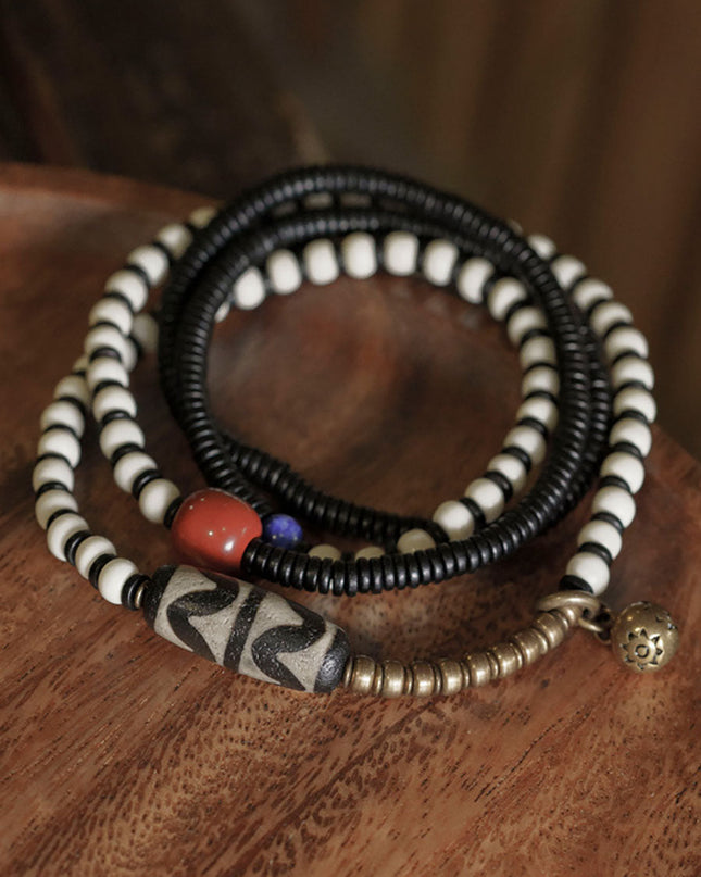 Sacred Wisdom Bracelet with Dzi Bead, Ebony & Deer Bone