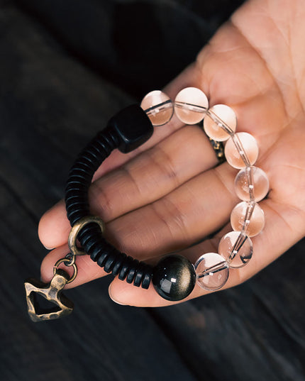 Crystal & Obsidian Harmony Bracelet with Ebony and Brass