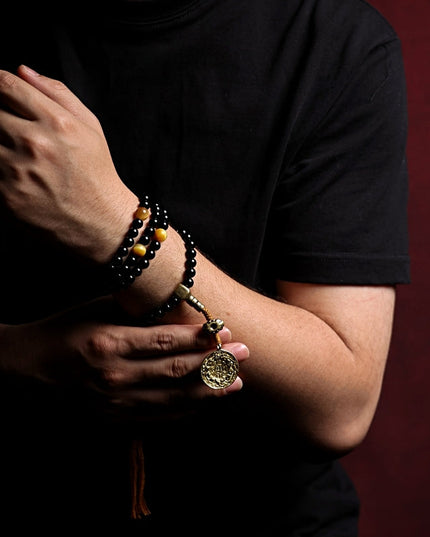 Sacred Protection Mala- Black Agate, Protective Energy, Sacred Design