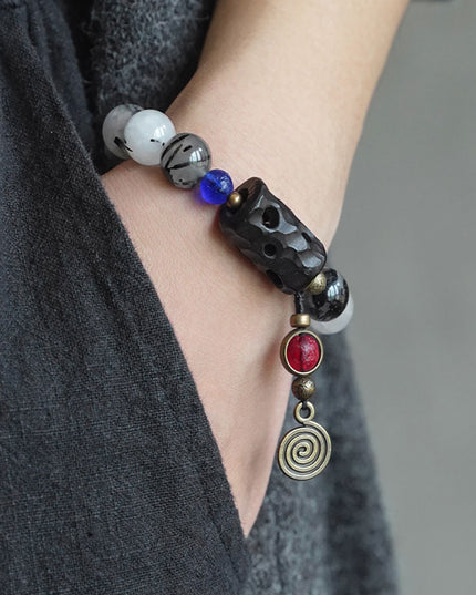 Guardian Energy Bracelet with Black Rutilated Quartz, Ebony & Glaze