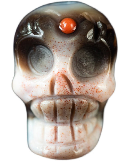 Courage Talisman Pendant – Nine-Eye Skull Dzi Bead with Gemstone Inlay
