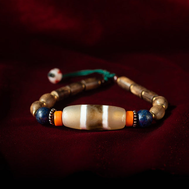 Double-Line Three-Color Medicine Buddha Dzi Bracelet – Collectible Energy and Spiritual Healing