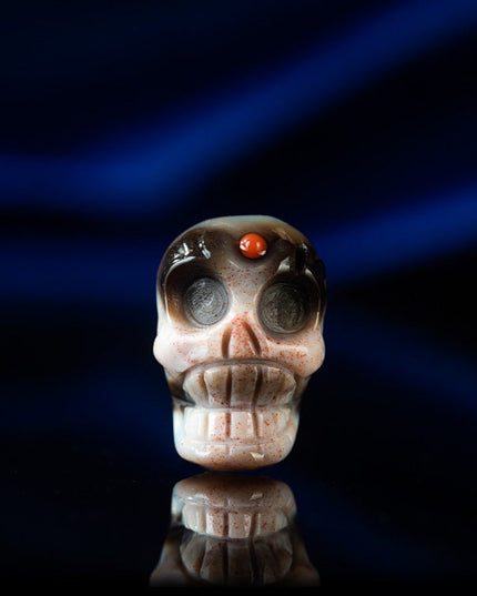 Courage Talisman Pendant – Nine-Eye Skull Dzi Bead with Gemstone Inlay