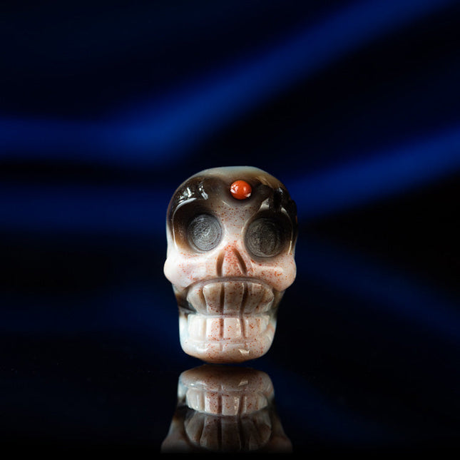 Courage Talisman Pendant – Nine-Eye Skull Dzi Bead with Gemstone Inlay