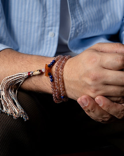 South Red Agate 108 Mala Necklace & Bracelet – Himalayan Spiritual Talisman with Lapis Lazuli Accents